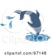 Royalty Free RF Clipart Illustration Of A Blue Dolphin Jumping Down Into Water