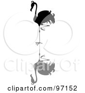 Royalty Free RF Clipart Illustration Of A Black Silhouetted Flamingo Bird Balanced On One Leg Over A Shadow by Pams Clipart