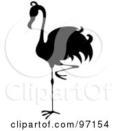 Poster, Art Print Of Black Silhouette Of A Flamingo Bird Balanced On One Leg