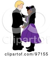 Royalty Free RF Clipart Illustration Of A Caucasian Boy And Black Girl Dancing Together