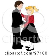 Royalty Free RF Clipart Illustration Of A Caucasian Boy And Girl Dancing Together