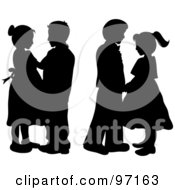 Royalty Free RF Clipart Illustration Of A Group Of Silhouetted Boy And Girl Pairs Dancing