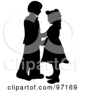 Royalty Free RF Clipart Illustration Of A Black And White Silhouette Of A Boy And Girl Dancing