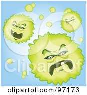 Royalty Free RF Clipart Illustration Of Three Green Pollen Specks Moving Forward To Attack