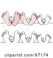 Royalty Free RF Clipart Illustration Of Two Rows Of A Stick People Family Sticking Their Feet Out by NL shop