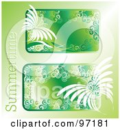 Poster, Art Print Of Two Green Summer Time Text Boxes With White Butterflies And Spirals Over Green