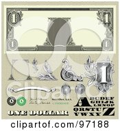 Digital Collage Of Dollar Bill Bank Note Design Elements