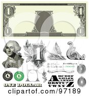 Digital Collage Of One Dollar Bill Bank Note Design Elements - 2