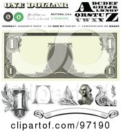 Poster, Art Print Of Digital Collage Of One Dollar Bill Bank Note Design Elements - 1
