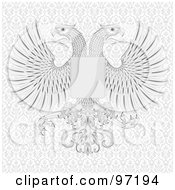 Poster, Art Print Of Twin Eagle Crest With A Shield And Feathery Wings On A Patterned Background