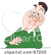 Royalty Free RF Clipart Illustration Of A Bored Middle Aged Man Resting His Cheek On His Hand And His Elbow On A Table