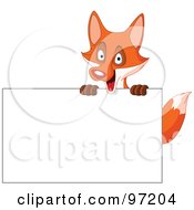 Poster, Art Print Of Happy Fox Looking Over A Blank Sign