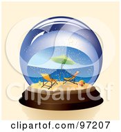 Poster, Art Print Of Pair Of Beach Chairs And Umbrella On A Tropical Beach In A Snow Globe