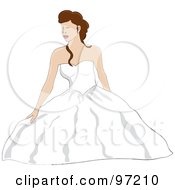 Poster, Art Print Of Brunette Bride Sitting On The Floor Her Wedding Gown Puffing Around Her