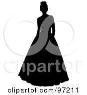 Black Silhouetted Bride Or Debutante Standing In A Formal Dress