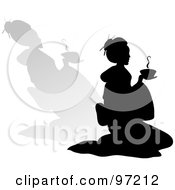 Royalty Free RF Clipart Illustration Of A Silhouetted Geisha With Tea And A Shadow by Pams Clipart