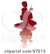 Royalty Free RF Clipart Illustration Of A Silhouetted Red Geisha With Tea And A Shadow by Pams Clipart