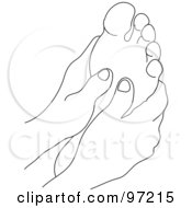 Royalty Free RF Clipart Illustration Of An Outlined Pair Of Hands Massaging A Foot by Pams Clipart