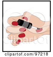 Caucasian Woman Painting Her Finger Nails Red