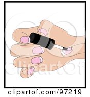 Royalty Free RF Clipart Illustration Of A Caucasian Woman Painting Her Finger Nails Pink