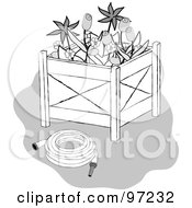 Poster, Art Print Of Grayscale Garden Hose And Flowers In A Planter Box