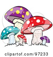 Royalty Free RF Clipart Illustration Of A Patch Of Colorful Spotted Mushrooms by Pams Clipart
