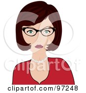 Professional Caucasian Woman Wearing Glasses And A Pearl Necklace