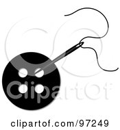 Black Silhouetted Needle And Thread Over A Sewing Button