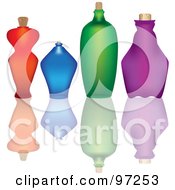 Royalty Free RF Clipart Illustration Of A Row Of Colorful Glass Bottles With Corks And Reflections