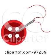 Poster, Art Print Of Needle And Red Thread Over A Red Sewing Button