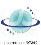 Royalty Free RF Clipart Illustration Of A Turquoise Saturn With Blue Rings And Smaller Planets