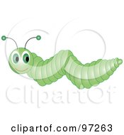 Poster, Art Print Of Green Caterpillar With Big Eyes Looking Back