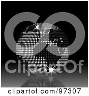 Royalty Free RF Clipart Illustration Of A 3d Black And Silver Sparkly Disco Ball Globe On A Reflective Black Background