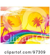 Poster, Art Print Of Grungy Rainbow Wave With Tropical Palm Trees