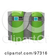 Royalty Free RF Clipart Illustration Of Two 3d Green Server Racks