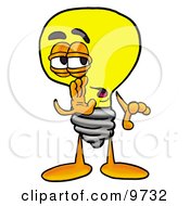 Light Bulb Mascot Cartoon Character Whispering And Gossiping
