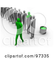 Royalty Free RF Clipart Illustration Of A Line Of 3d People Being Painted Green To Become The Same