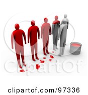 Royalty Free RF Clipart Illustration Of A Row Of 3d People Being Painted Red To Become The Same by 3poD