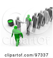 Royalty Free RF Clipart Illustration Of A Row Of 3d People Being Painted Green To Become The Same by 3poD