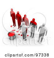 Royalty Free RF Clipart Illustration Of A Line Of 3d People Being Painted Red To Become The Same by 3poD