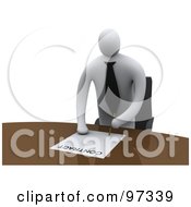 Royalty Free RF Clipart Illustration Of A 3d Businessman Standing Over A Table To Sign A Contract