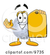 Poster, Art Print Of Moon Mascot Cartoon Character Holding A Yellow Sales Price Tag