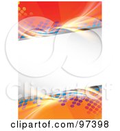 Royalty Free RF Clipart Illustration Of A Slanted Text Box Over An Orange Background With Fractal Lights And Colorful Halftone