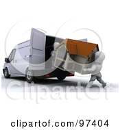 Poster, Art Print Of 3d White Characters Loading A House Into A Van
