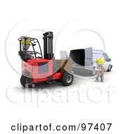 Poster, Art Print Of 3d White Character Loading A Crate Into A Van
