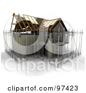 3d Home Under Construction With Scaffolding