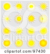 Poster, Art Print Of Digital Collage Of Sun Sticker Design Elements On Gray