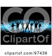 Royalty Free RF Clipart Illustration Of Silhouetted People Over A Black And Blue Background