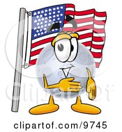 Poster, Art Print Of Moon Mascot Cartoon Character Pledging Allegiance To An American Flag