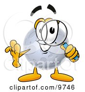 Clipart Picture Of A Moon Mascot Cartoon Character Looking Through A Magnifying Glass